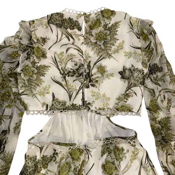 Asos Floral Cluster Embellished Long Sleeve Cut Out Ruffled Mini Dress Size 6 - Picture 11 of 15